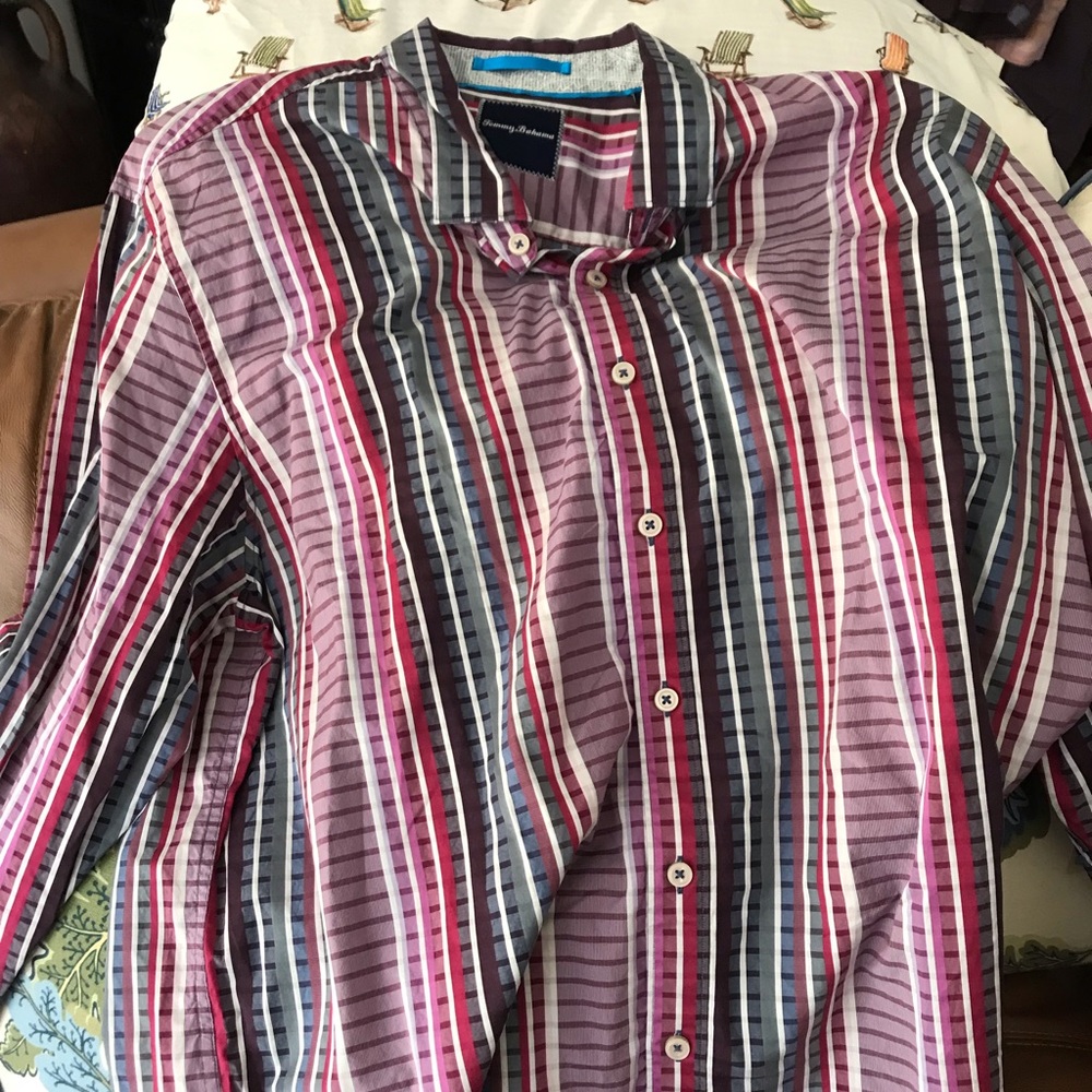 Tommy Bahama, Burgundy (Checkered), Long Sleeve, XX-Large,